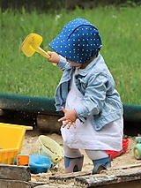 Detské čiapky - Letný detský ľanový čepiec bodka na modrej - 15726040_