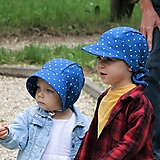 Detské čiapky - Letný detský ľanový čepiec bodka na modrej - 15726041_