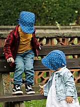 Detské čiapky - Letný detský ľanový čepiec bodka na modrej - 15726042_