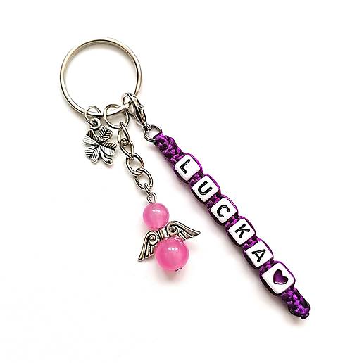 Kľúčenky - Kľúčenka s menom a anjelikom (fialová) - 15727085_