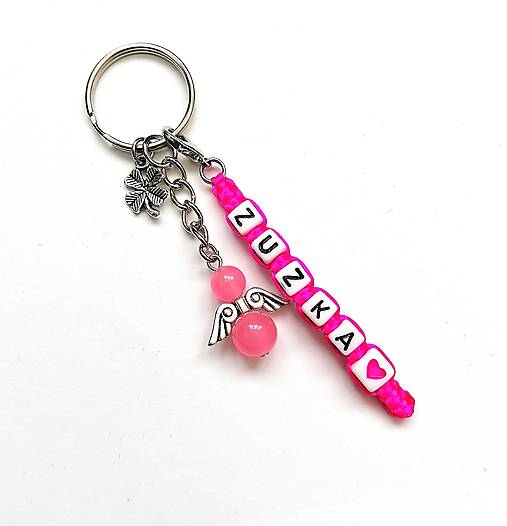 Kľúčenky - Kľúčenka s menom a anjelikom (ružová) - 15727089_