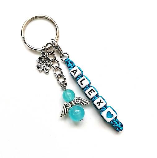 Kľúčenky - Kľúčenka s menom a anjelikom (tyrkys) - 15727092_
