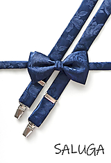 Pánske doplnky - Luxusný pánsky motýlik a traky  - tmavo modrý - navy blue - vzorovaný - svadobný - 15726304_