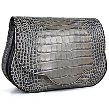 Kabelky - Kožená kabelka crossbody z hovädzej kože s dezénom krokodíla v šedej farbe - 15726520_