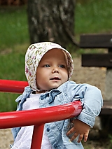 Detské čiapky - Letný detský čepiec ružová záhrada ivory - 15730350_