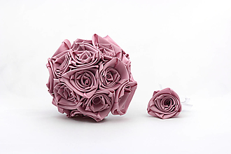 Kytice pre nevestu - Saténová kytica svadobná staroružová ruže (kytica + pierko) - 15730022_