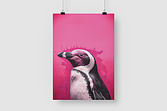 Obrazy - Tučniak na Ružovo - Digitálna Grafika - Obraz v ráme - 15731392_