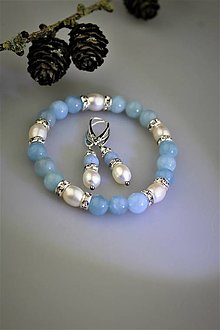 Náramky - akvamarín,perly náramok náušnice - 15733843_