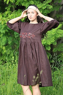 Šaty - Dámske ľanové vyšívané šaty Kôra stromu - 15732865_