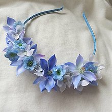 Čiapky, čelenky, klobúky - Kvetinová čelenka- modré tóny - 15735861_