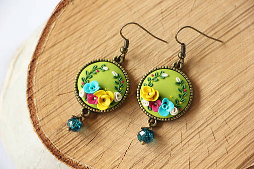 Náušnice - Visiace náušnice Hippie Kvety (Zelené) - 15736436_