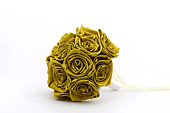 Kytice pre nevestu - Saténová kytica svadobná zlatá ruže - 15735098_
