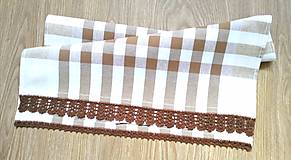 Úžitkový textil - Utierka s háčkovanou krajkou, hnedé káro - 15734025_