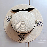 Čiapky, čelenky, klobúky - slamený klobúk s mašľou vzor levanduľa - 15736529_