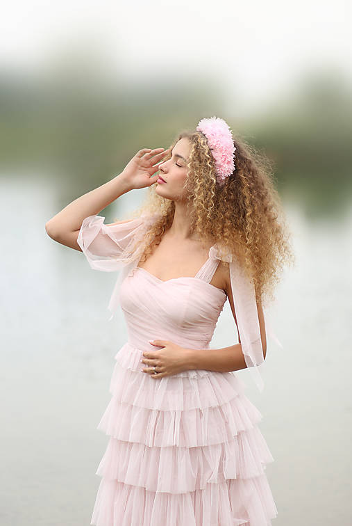 Kvetinová romantická čelenka (Ružová)