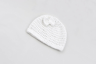 Detské čiapky - Biela čiapka s mašličkou BAVLNA - 15738157_