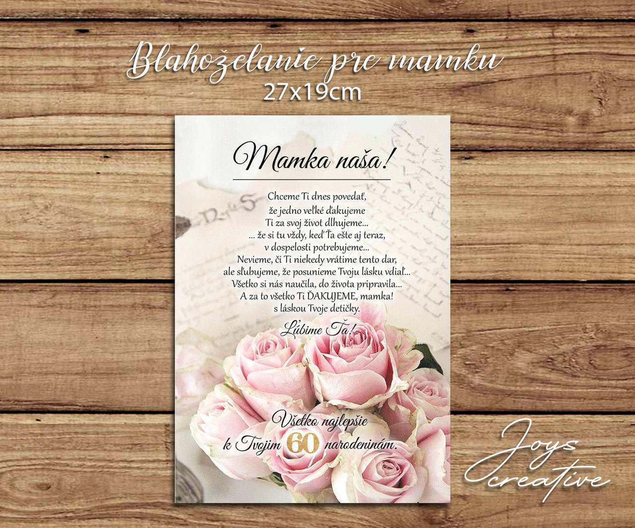 Tabuľka s ružami k narodeninám pre mamku