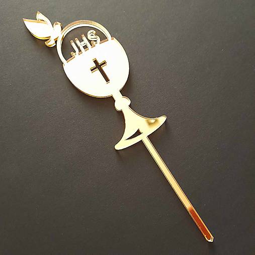 Dekorácie - Kalich JHS zlatý zrkadlový zápich (Biele plexisklo) - 15737072_