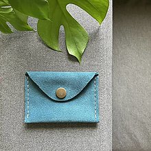 Peňaženky - Malá kožená peňaženka/puzdro na karty - modrá (Modrá s béžovou niťou) - 15738531_