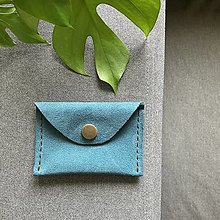 Peňaženky - Malá kožená peňaženka/puzdro na karty - modrá (Modrá s hnedou niťou) - 15738533_