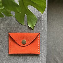 Peňaženky - Malá kožená peňaženka/puzdro na karty - sýta oranžová - 15738592_