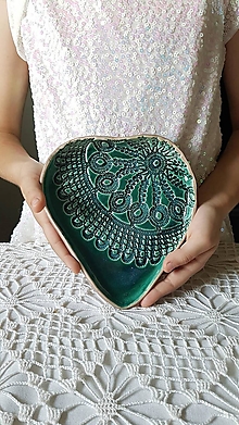 Nádoby - Smaragd Heart keramický tanier - 15740660_