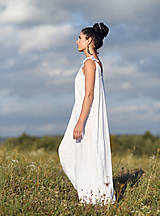 Šaty - Lněné maxišaty na ramínka bílé - 15741036_