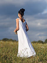 Šaty - Lněné maxišaty na ramínka bílé - 15741037_