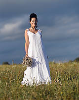 Šaty - Lněné maxišaty na ramínka bílé - 15741039_