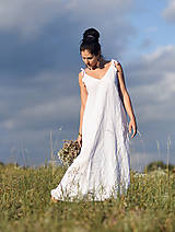 Šaty - Lněné maxišaty na ramínka bílé - 15741040_