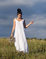 Šaty - Lněné maxišaty na ramínka bílé - 15741041_