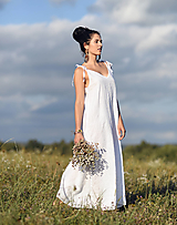 Šaty - Lněné maxišaty na ramínka bílé - 15741042_