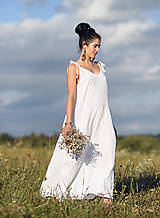 Šaty - Lněné maxišaty na ramínka bílé - 15741043_