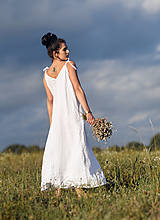 Šaty - Lněné maxišaty na ramínka bílé - 15741044_
