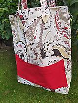 Nákupné tašky - Taška nákupná s kašmírovým vzorom a s červeným vreckom - 15741205_