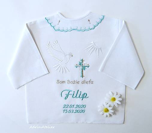 Detské oblečenie - košieľka na krst vyšívaná - 15742373_