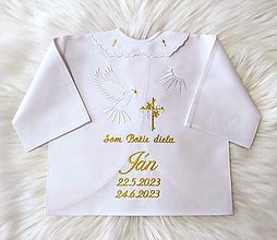 Detské oblečenie - košielka na krst-vyšívaná (bielo zlatá) - 15742408_