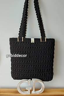 Kabelky - Háčkovaná elegantná kabelka/taška na rameno (Čierna/zlaté kovové úchytky na rúčky) - 15742045_