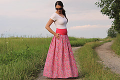 Sukne - Dlhá mušelínová sukňa "ružová s kvietkami" - 15741519_