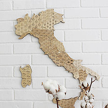 Dekorácie - Nástenná drevená mapa Talianska - 15744164_