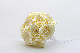 Kytice pre nevestu - Saténová kytica svadobná vanilková ruže - 15746410_