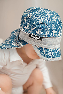 Detské čiapky - Šiltovka s plachtičkou modrá kotvy - 15747260_