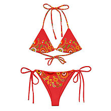 Plavky - Bikini, plavky - červené kvietkované - 15746517_