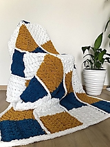 Úžitkový textil - Patchwork deka 180x110cm z Alize Puffy horčicovo-petrolejovo-biela - 15746207_