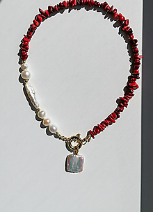 Náhrdelníky - Etna - náhrdelník z koralu a barokových perál, 2v1 - 15746325_