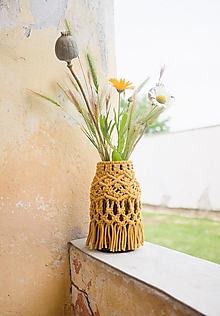 Dekorácie - recy makramé váza (horčicová) - 15747641_