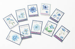 Papier - Botanické poštovné známky - nálepky " Dark Blue" - 15748488_