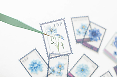 Papier - Botanické poštovné známky - nálepky " Dark Blue" - 15748489_