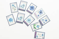 Papier - Botanické poštovné známky - nálepky " Dark Blue" - 15748490_