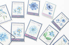 Papier - Botanické poštovné známky - nálepky " Dark Blue" - 15748491_